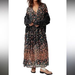 Free People see it through Floral Maxi Dress with Button Detail